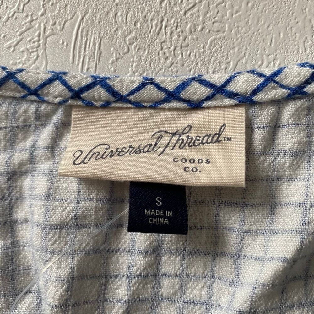 Universal Thread Blue Check Ruffle Peplum Top Small - Picture 4 of 10